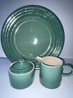 Le Creuset Lot Cream & Sugar, 12? Green Round Serving Platter Charger Chop Plate