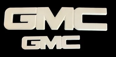 Fits: 2000-2014 GMC Yukon Front & Rear set Billet Emblems White 96510W - Image 1 of 2