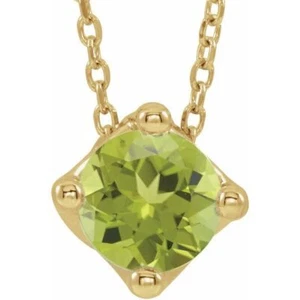 14K Yellow 5 mm Round Natural Peridot Solitaire 16-18" Necklace - Picture 1 of 2