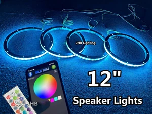 4PCS 12" RGB Color Changing LED Remote APP Subs Audios Speaker Rings Lights Set - Picture 1 of 12