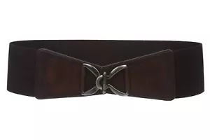 Women's 3" 75 mm Wide High Waist Fashion Stretch Belt Brown | s/m 28"-30" waist - Picture 1 of 2