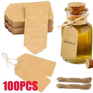 100-Pack Brown Paper Gift Tags, Large Blank Merchandise Price Labels 3.7*1.8" - Picture 1 of 11