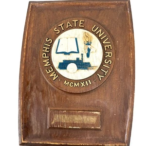 Ancienne plaque murale bouclier université d'État de Memphis bois fenwood années 70 rétro - Photo 1/7