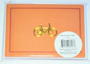 New in Package 6 Blank Orange Note Cards with Shiny Metallic Gold Bicycle Bike - Picture 1 of 2