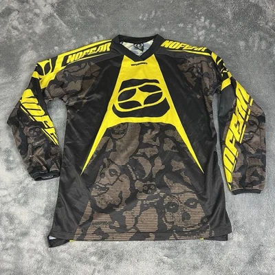 Vintage NoFear Motocross Supercross Jersey Size Small Black Yellow Skulls - Image 1 of 4