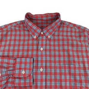 J. Crew leichtes Button Down Hemd Herren Large Slim Fit rot blau kariert - Bild 1 von 5