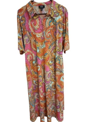 MSK 女式佩斯利短袖金色戒指连衣裙拉链 2X — 第 1/4 张图片