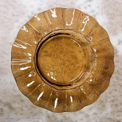 Cenicero de cigarros decoración baratija borde volantes vidrio burbujeado marrón redondo de 11,75" Foto 1 de 4