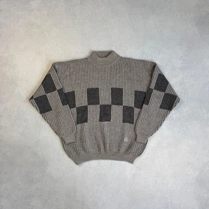 VINTAGE 80ER YVES SAINT LAURENT WOLLE ALPAKA STRICK PULLOVER KARIERTES DESIGN GR L - Bild 1 von 6