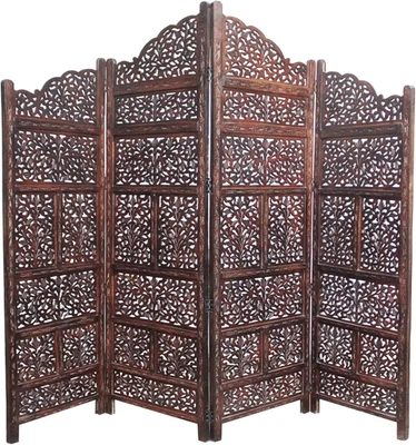 Room Divider Wood Screen - Mahanadi Antique Brown - 4 Panel Folding 72X80 - Wood - Image 1 of 4