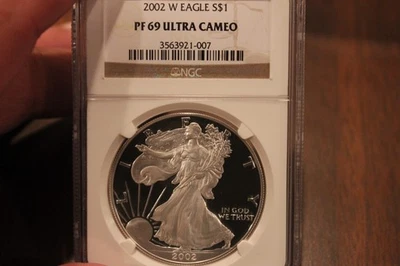 2002   P   PF 69 ULTRA CAMEO  SILVER EAGLE  SPOT FREE  BEAUTIFUL COIN - Image 1 of 3