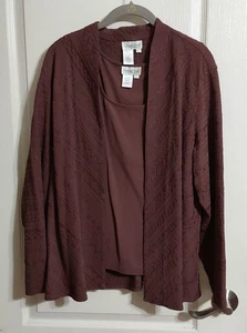 Chaqueta y tanque Coldwater Creek marrón bordado texturizado frente abierto talla grande - Imagen 1 de 19