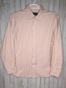 David Donohue Trim Fit Checked Plaid Dress Shirt Orange Blue 17.5 34/35 - Picture 1 of 9