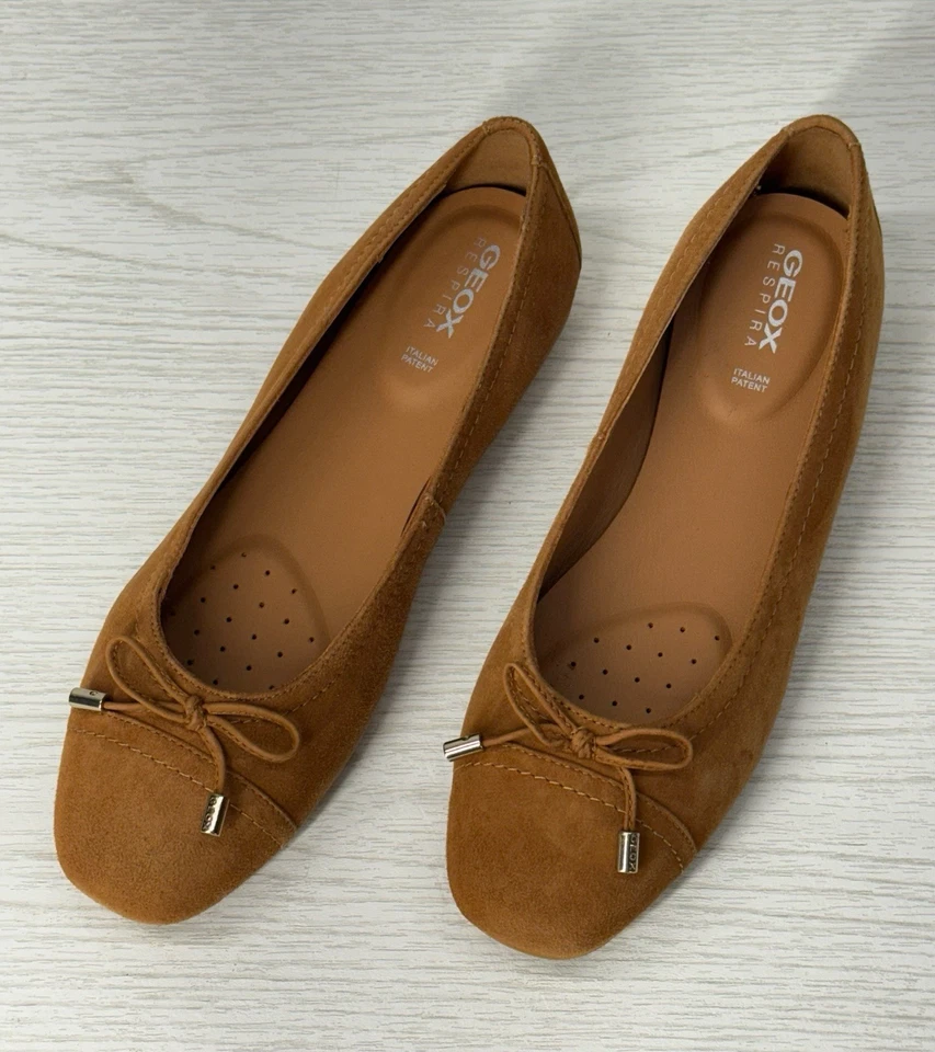 NUEVO EN CAJA Geox Annytah Tostado Piel de Cabra Gamuza Puntera Ballet Pisos Foto 1 de 4