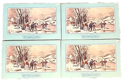 SET 4 VINTAGE CURRIER & IVES WINTER SCENE VINYL PLACEMATS Christmas REVERSIBLE - Image 1 of 4