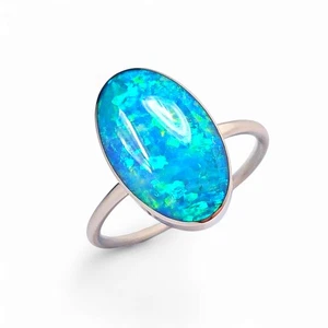 Orbe Verde' 14k White Gold Australian Opal Ring 2.8g Free Re-Size O14 - Picture 1 of 4
