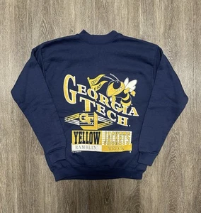 Vintage 1992 Georgia Tech Sweatshirt Youth XL Blue Yellow NCAA RARE Made In USA - Picture 1 of 6