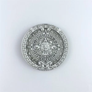 Antiguo calendario azteca de plata cepillada hebilla de cinturón redonda también en stock en EE. UU. - Imagen 1 de 6