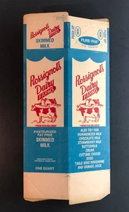 Vintage Rossignol's Dairy Farms Waterville Maine Skimmed Milk one Quart Carton - Picture 1 of 15
