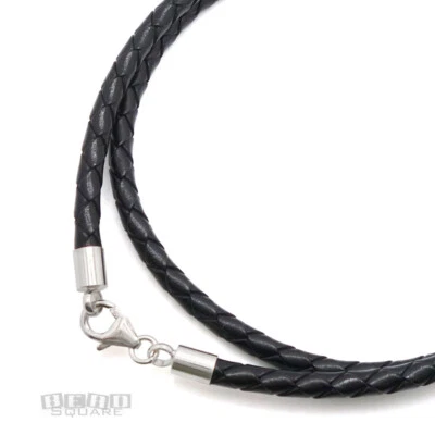 Серебро 4 мм плетеный шнур из натуральной кожи ожерелье/браслет омар застежка - Изображение 1 из 3