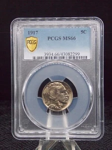UNITED STATES 1917 PHILADELPHIA BUFFALO NICKEL SLABBED PCGS MS 66 - Picture 1 of 2