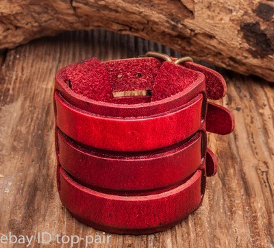 Pulsera pulsera clásica vintage de cuero genuino de doble capa para hombre puño ancho Foto 1 de 4