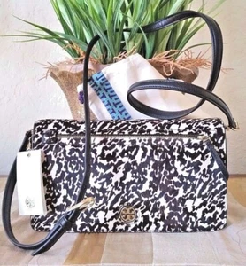 TORY BURCH BRODY CLUTCH/CROSSBODY SPOTTED CALF HAIR BLACK/WHITE NWT - Picture 1 of 7