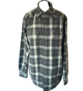Columbia Shirt Jacket Men Green Check Acrylic Wool Blend Shacket Sherpa Lined M - Picture 1 of 10
