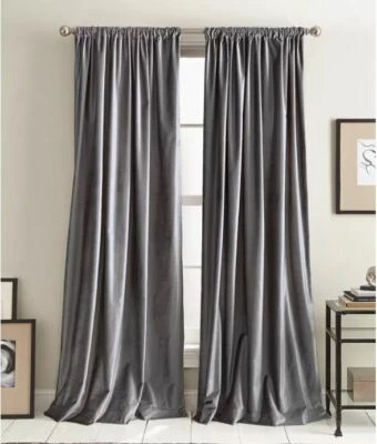 Две карманные панели DKNY 84 дюйма с подкладкой современный узловатый бархат цвета древесного угля - Изображение 1 из 4