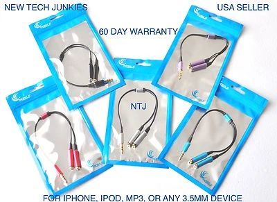 NTJ SPLITTER headphone jack 3.5mm aux auxiliary cable for iPod iPhone 4 5 6 plus - Image 1 of 4