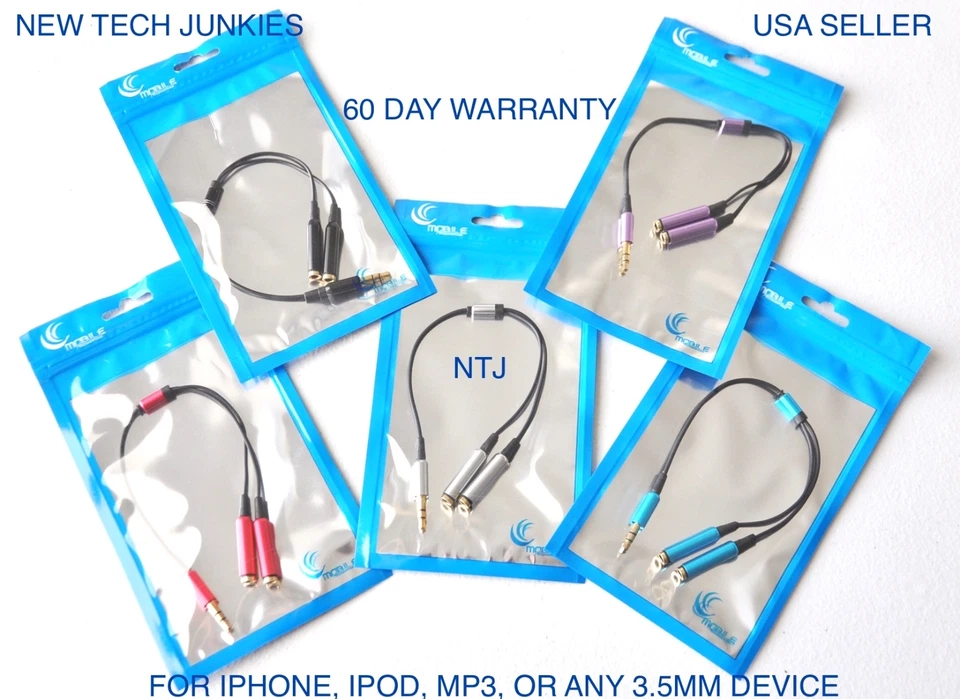 NTJ SPLITTER headphone jack 3.5mm aux auxiliary cable for iPod iPhone 4 5 6 plus - Image 1 of 4