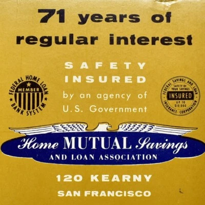1956 Home Mutual Savings Loan Association Bank 120 Kearny San Francisco Blotter - Image 1 of 3