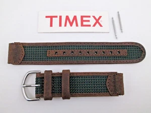Genuine Timex Expedition brown leather & weaved nylon watch band 18mm NOS - Picture 1 of 5