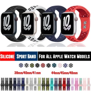 For Apple Watch 9 8 7 6 5 SE Silicone Sport Band Strap 40/44/41/45/49mm Ultra 2 - Picture 1 of 58
