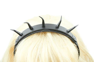 Black Horn Twisted Spikes Genuine Leather Top Hair Headband Gothic Cosplay - Picture 1 of 1