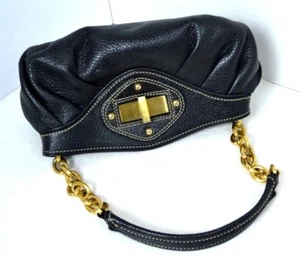 MAXX NEW YORK  BLACK GENUINE LEATHER TOTE BAGUETTE BAG PURSE - Picture 1 of 9