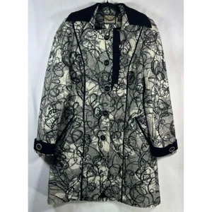 Wraps by Canvasbacks Elegant Lace Print Coat Black White Button-Front Size 4 - Picture 1 of 8
