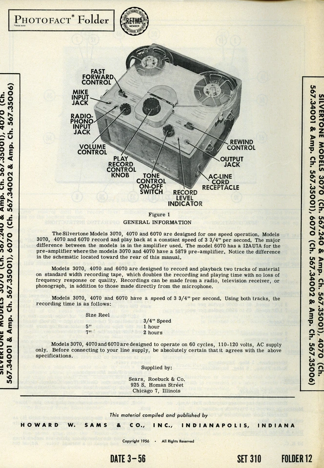 Carpeta de Colección Sam's Fotofacto/Esquemática Silvertone Modelo #s 3070/4070/6070 SFF92 Foto 1 de 1