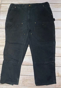 Carhartt Double Knee Carpenter Work Pants 44x30 Black Distressed Grunge USA B01 - Picture 1 of 3