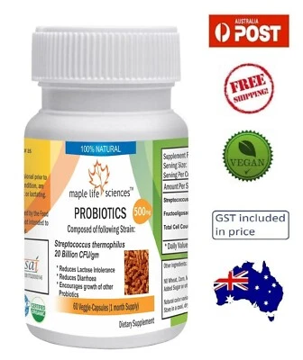 Probiotic Streptococcus Thermophilus 20 Billion CFU/gm Capsules - 500mg-AU Stock - image 1 of 3