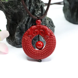 Cinnabar Dragon Pendant Natural Luxury Energy Jewelry Charms Necklace Gemstones - Picture 1 of 9