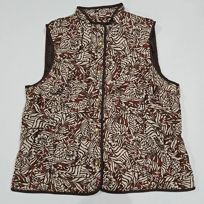 Croft & Barrow Mujer Talla Grande Marrón Granate Floral Acolchado Forrado Chaleco a Presión Foto 1 de 4