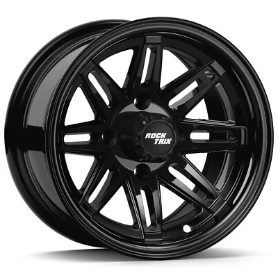 12" RockTrix RT103 Golf Cart Wheel Rim 12x7, 4x101.6 4x4", 3+4 Offset, Black - Image 1 of 4