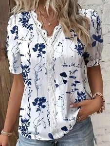 New Floral Print Blouse Lace Accents Ruffled Sleeves 2XL - Picture 1 of 8