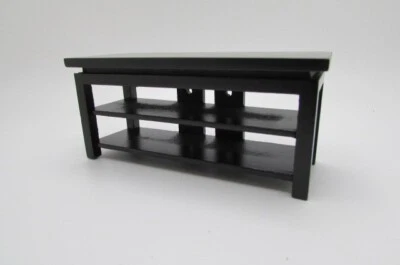 Soporte de TV de madera en miniatura para casa de muñecas con estantes en negro T5978 Foto 1 de 2