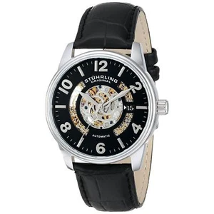 Stuhrling Legacy Herren 42mm Automatik Schwarz Kalbsleder Krysterna Datum Uhr 649.01 - Bild 1 von 1