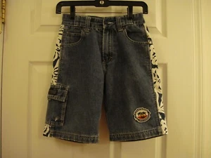 Vintage 90s A.P.C.O. Youth Distressed Denim Cargo Board Shorts Size 10 - Picture 1 of 7