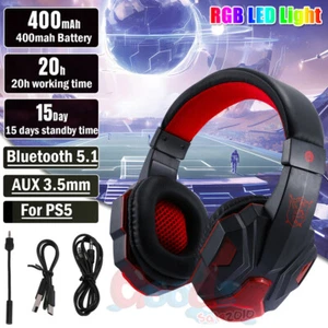 Wireless LED Gaming Headset for PC/PS5/PS4/Switch/XBOX ONE Gaming Headphones MIC - Picture 1 of 23