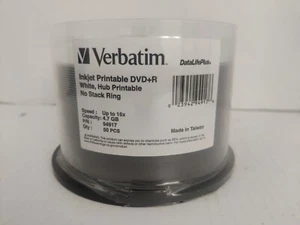 Verbatim DVD+R 4.7GB 16X DataLifePlus White Inkjet Printable - New & Sealed - Picture 1 of 4