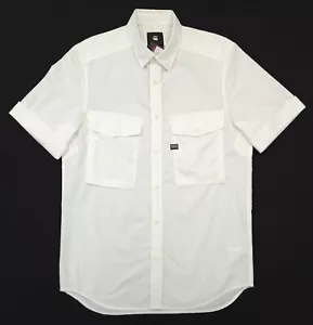 G-Star Raw Men's L Type C Straight Long Button Up Short Sleeve Shirt White NWT - Picture 1 of 11